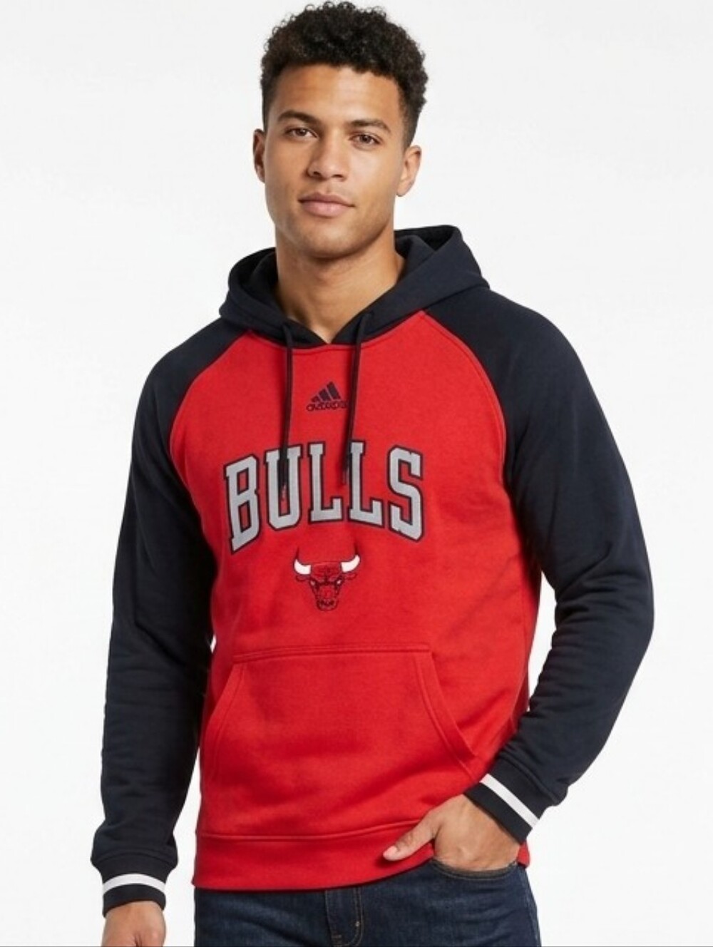 Vintage 2008 Adidas NBA Chicago Bulls Raglan Hoodie Red Black Men's Large